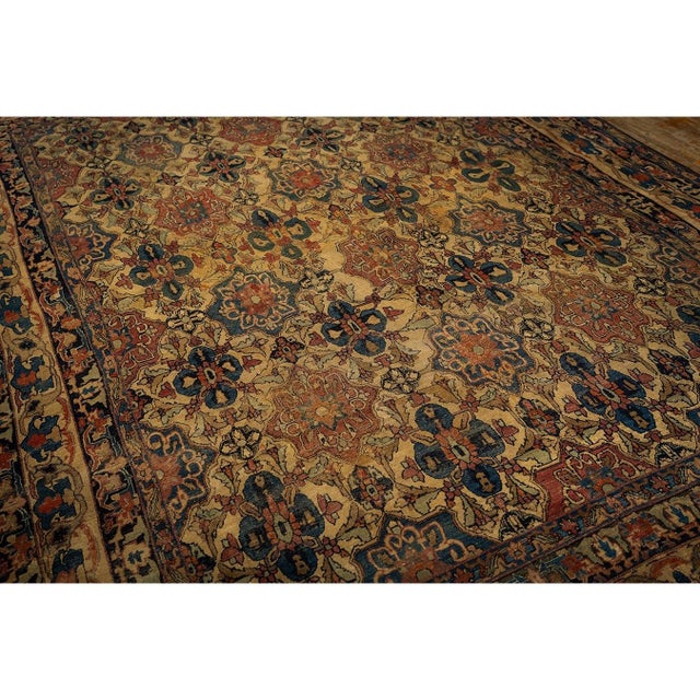 1840s Beige Ground Geometric Floral Antique Kerman Handknotted Silk Carpet Rug For Sale - Image 4 of 6