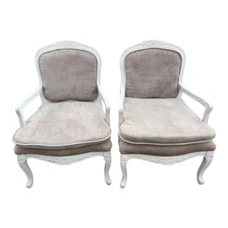 Pair of Vintage French Upholstered Armchairs For Sale