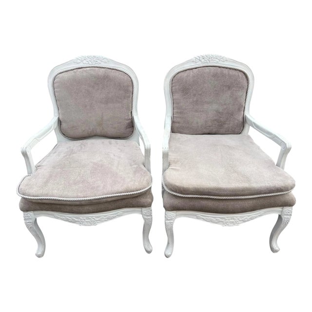 Pair of Vintage French Upholstered Armchairs For Sale