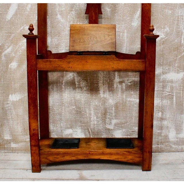 Antique English Arts and Crafts Oak Hall Stand, 1900 For Sale - Image 4 of 5