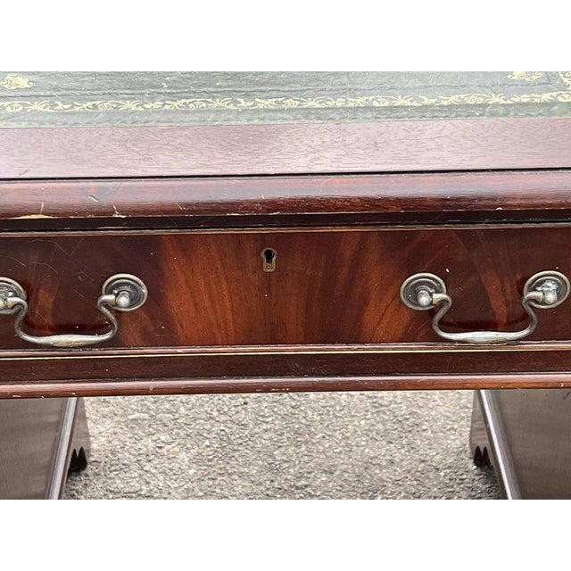 Pedestal Desk in Flame Veneer Mahogany with Green Leather Top For Sale - Image 5 of 13