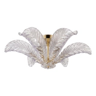 Large Art Deco Style Murano Glass Palm Leaf Ceiling Light from Mazzega, Italy 1960s For Sale