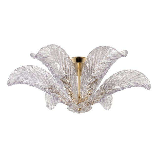 Large Art Deco Style Murano Glass Palm Leaf Ceiling Light from Mazzega, Italy 1960s For Sale