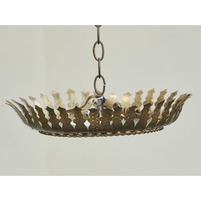 Mid 20th Century Spanish Gilt Metal Semi-Flush Crown Chandelier with Stylized Foliage For Sale In Atlanta - Image 6 of 12