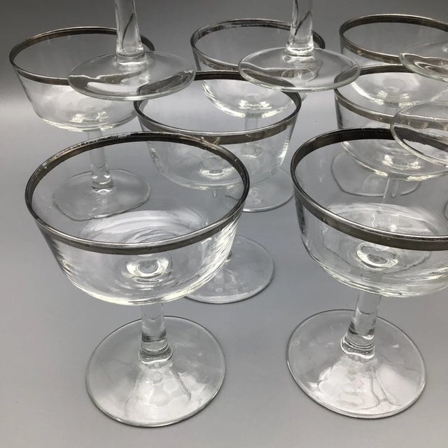 French French Platinum Rim Crystal Champagne/Sherbet Glasses-Set of 11 For Sale - Image 3 of 13