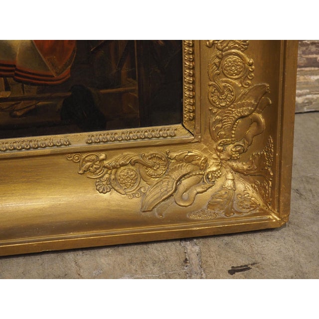 Gold 19th Century French Oil on Canvas, “La Fileuse D’Albano” After Claude Bonnefond For Sale - Image 8 of 17