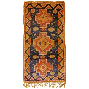 20th Century Blue Yellow Orange Berber Moroccan Rug, 1950s