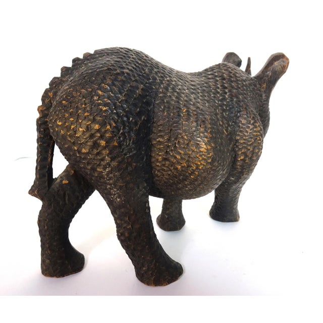 Mid 20th Century Mid 20th Century African Carved Wood Black Rhinoceros Sculpture For Sale - Image 5 of 13