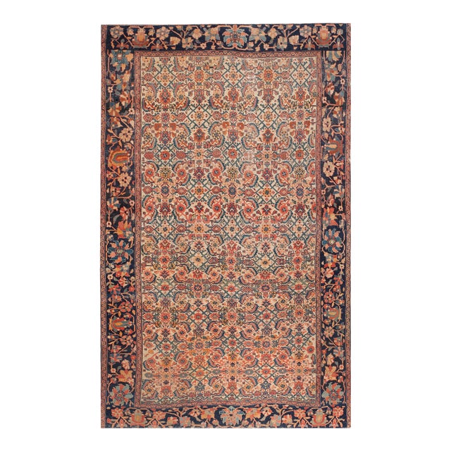 Beautiful Ivory Color With Lovely Rosette Border & Allover-Geometric Design Antique Persian Sarouk Farahan Rug For Sale