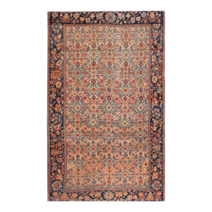 Beautiful Ivory Color With Lovely Rosette Border & Allover-Geometric Design Antique Persian Sarouk Farahan Rug