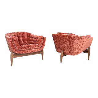 Pair of Mid Century Modern Custom 3 Legged Club Chairs For Sale