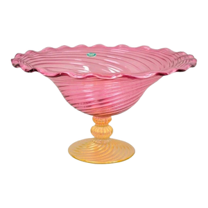 Early 20th Century MCM Fratelli Toso Balboa Italian Blown Glass Pink Swirl Gold Flecks Fruit Bowl