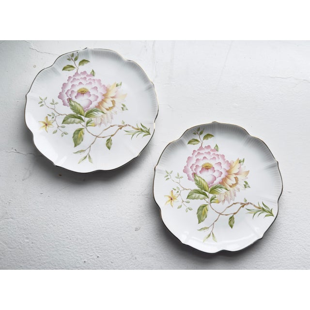 1950s Mid-20th-Century Japanese Porcelain Dessert Plates With Peony Pattern - a Pair For Sale - Image 5 of 8