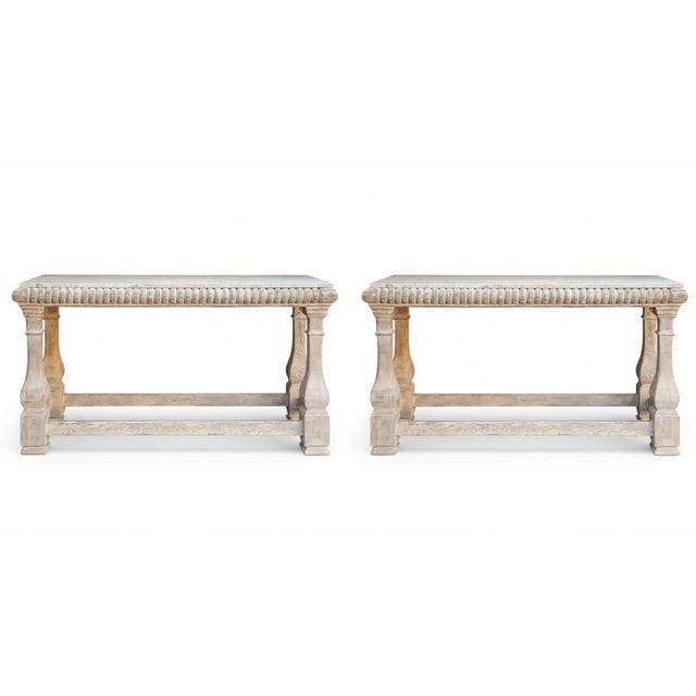 Stone Baker Furniture Rustic French Style Cerused Marble Top Console Tables - Pair For Sale - Image 7 of 9