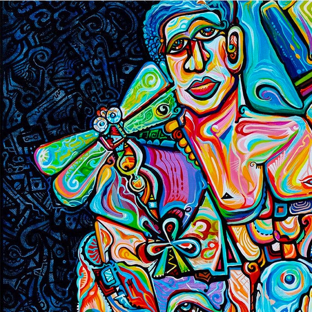 Alexander Arshansky Cubist Painting, "Spell of a Dragonfly" For Sale - Image 4 of 4