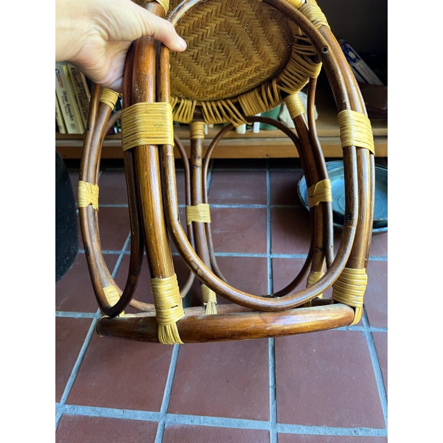 Wood 1970s Vintage Wicker Drum Stool For Sale - Image 7 of 7