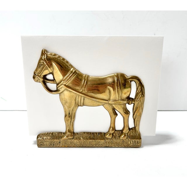 English Vintage Brass Horse Letter Holder Mail Rack Equestrian Desk Decor Perseverantia Omnia Vincit For Sale - Image 3 of 9