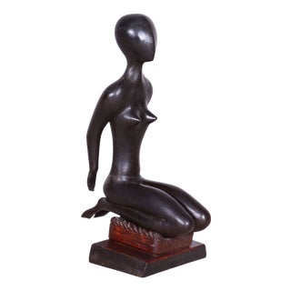 Art Deco Statuette in Lacquered Wood, Czech, 1940s For Sale
