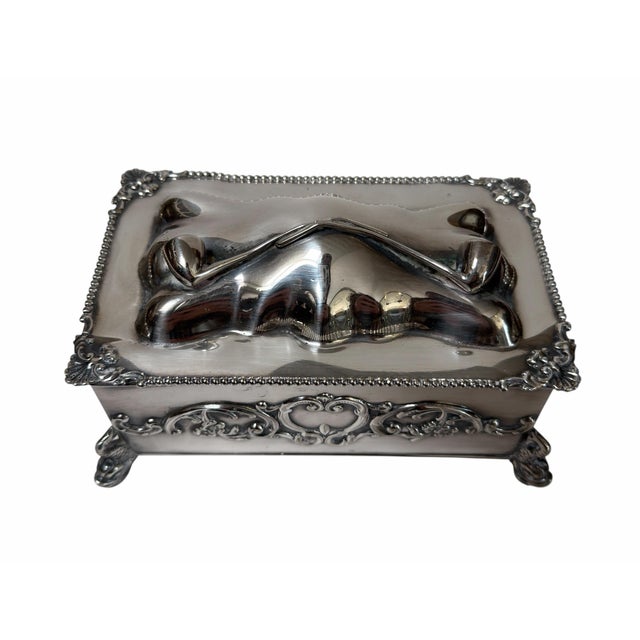 Antique Silver Smoking Pipe Tobacco Box or Humidor With Dolphin Feet.