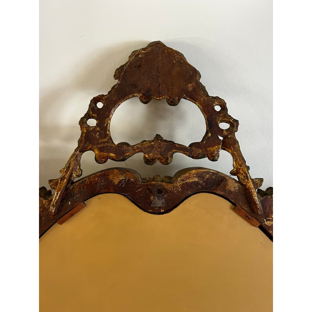 Mid 19th Century Antique Rococo Style Carved Wood Gilt & Floral Decorated Venitian Mirror For Sale - Image 5 of 12