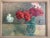 Vintage Signed Original Oil on Board Still Life Red, Pink & White Carnations in Blue Glass Vase For Sale - Image 11 of 15
