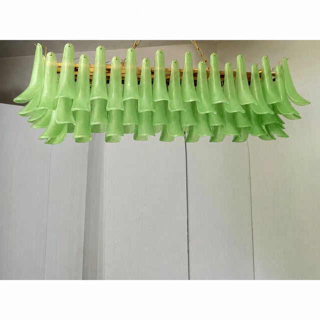 Glass Contemporary Modern Green Frosted "Selle" Murano Glass Rectangular Chandelier in Mazzega For Sale - Image 7 of 8