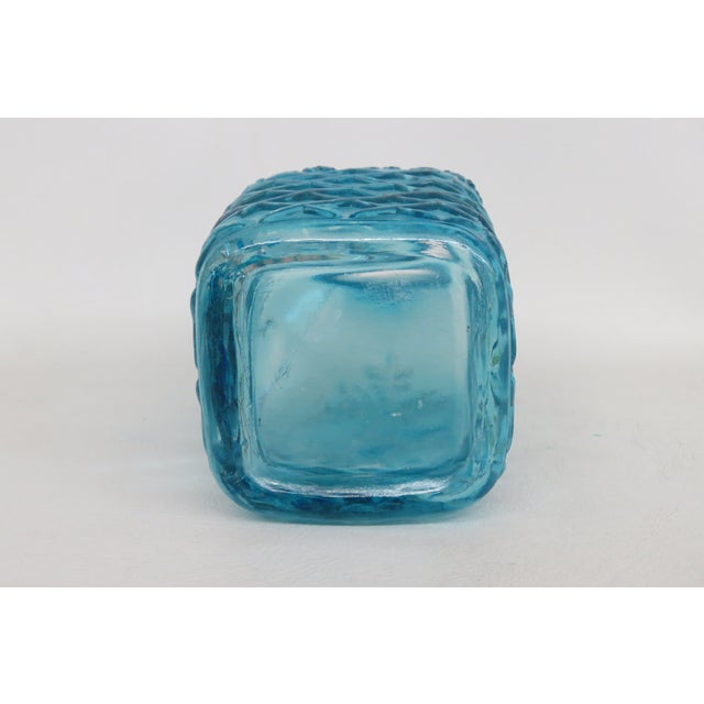 Blue Squared Glass Bottle Embossed Carafe With Grapes Lattice Vase 4801b For Sale - Image 10 of 14
