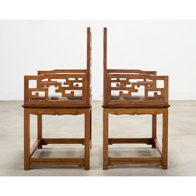 Pair of Chinese Ming Style Scholar's Armchairs With Marble Inset For Sale - Image 9 of 18