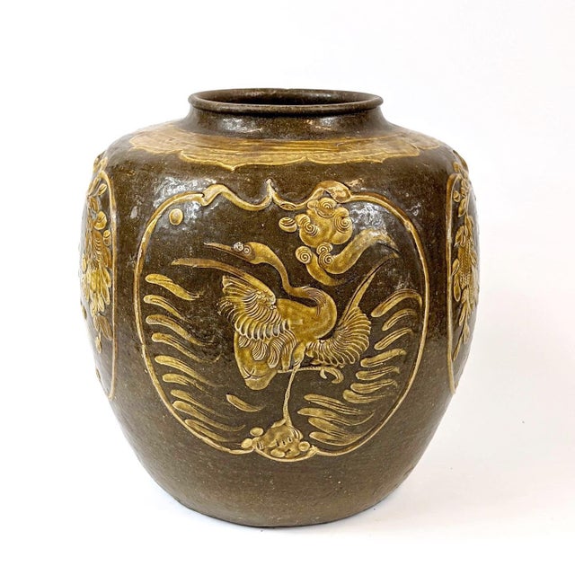 19th Century Ceramic Pot With 4 Relief Designs For Sale - Image 4 of 6