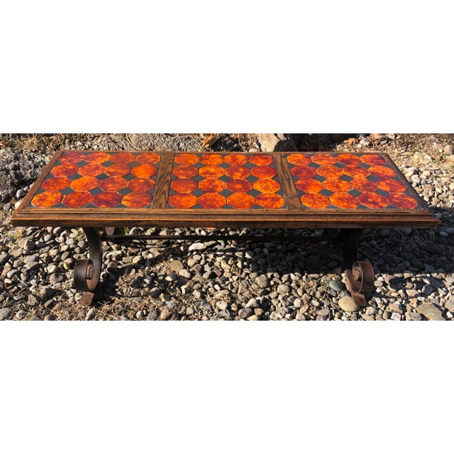Mexican Tile Coffee Table With Ornate Wrought Iron Base. Chairish