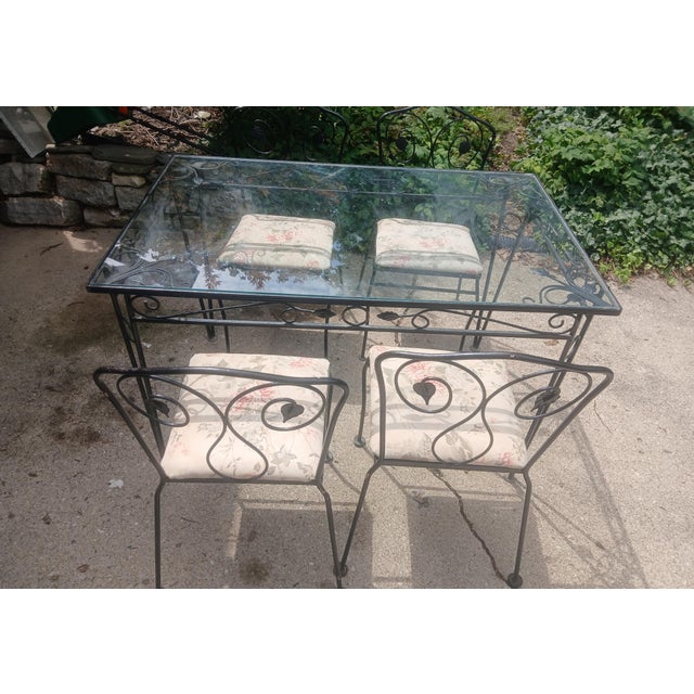 1970s Vintage Wrought Iron Patio Dining Set, 5 Pieces For Sale - Image 5 of 5