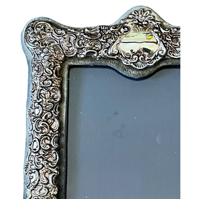 1980s 1980s Rococo Revival Silverplated Picture Frame With Floral Scrollwork and Crest Cartouche 10.75" × 8.5" for 5" × 7" Image For Sale - Image 5 of 13