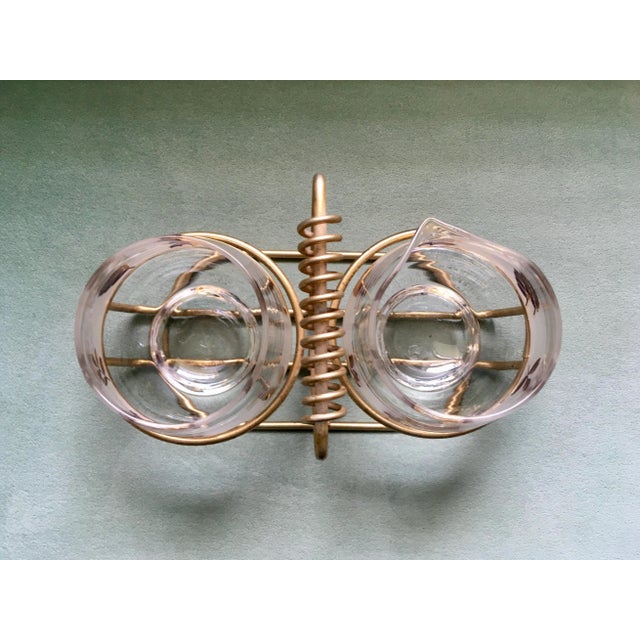 Mid 20th Century Mid-Century Libbey Golden Leaves Cream & Sugar Set With Wire Caddy- 3 Pieces For Sale - Image 5 of 13