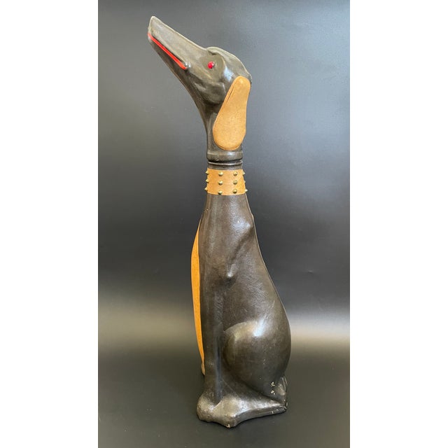 Art Deco Vintage Italian Leather Wrapped Glass Hound Dog Decanter For Sale - Image 3 of 12