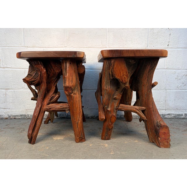 Mid 20th Century Rustic Live-Edge Black Walnut End Tables For Sale In New York - Image 6 of 13