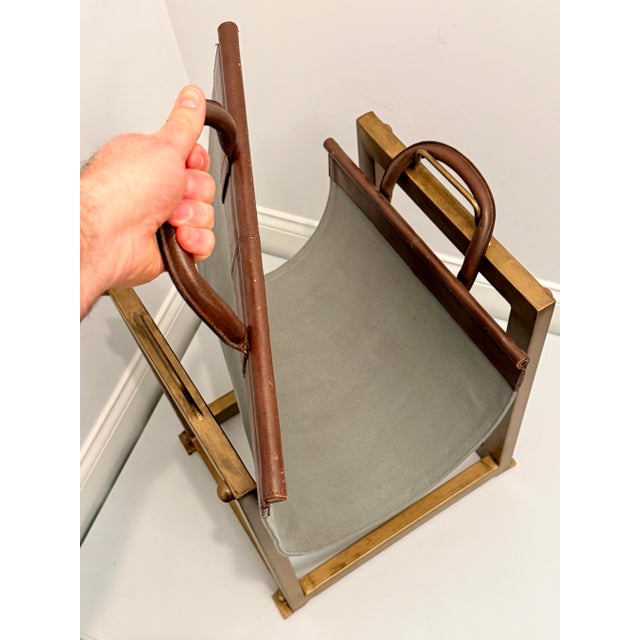 Pottery Barn Industrial Fireplace Tool Set & Canvas Log Carrier With Iron Stands For Sale - Image 10 of 10