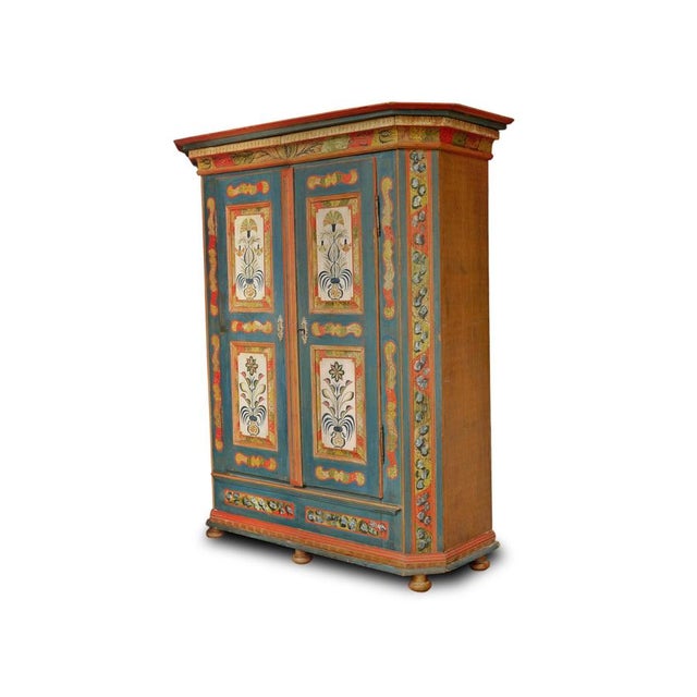 Alpine Blue Floral Painted Cupboard For Sale - Image 4 of 18