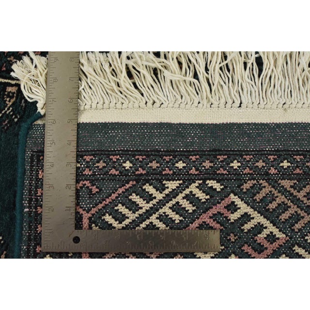 Bokhara Rug 3’7” X 5’11” Green Wool Tribal Hand-Knotted Oriental Carpet For Sale - Image 12 of 12
