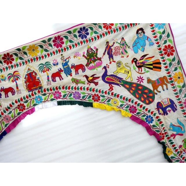 1990s Vintage Door Valance Kutch Hand Embroidered Door Topper Curtain Wall Hanging For Sale - Image 5 of 6