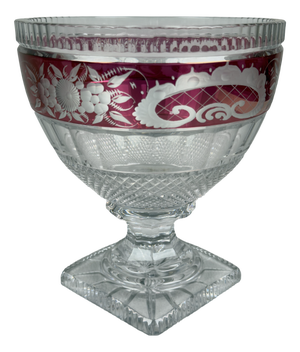 Vintage Bohemian Ruby Red Floral Cut Crystal Centerpiece Vase, 1960s