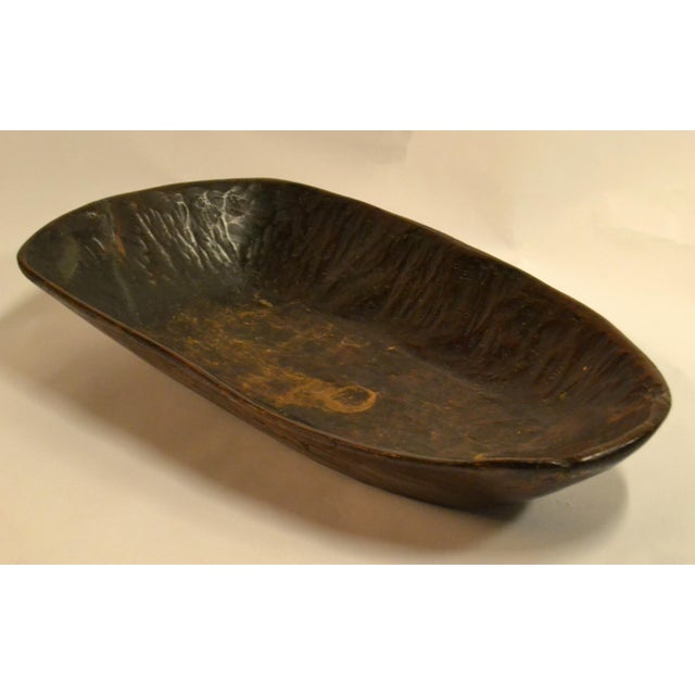 Vintage African Hand-Carved Wood Dark Brown Decorative Tribal Bowl Centerpiece For Sale - Image 12 of 12