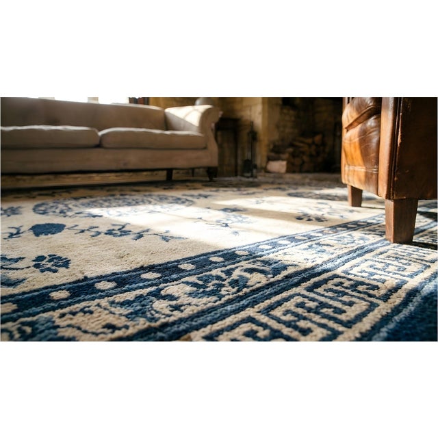 Great Beige Background Color With Floral-Medallion Pattern Antique Chinese Ningxia Rug For Sale - Image 14 of 15