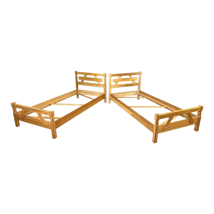 Pair Western Style A, Brandt "Ranch Oak" Twin Bed Frames Chairish