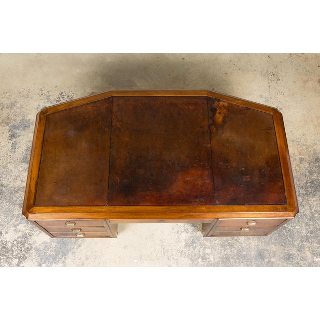 Art Deco 1930s French Art Deco Walnut Partner Desk With Leather Top For Sale - Image 3 of 18