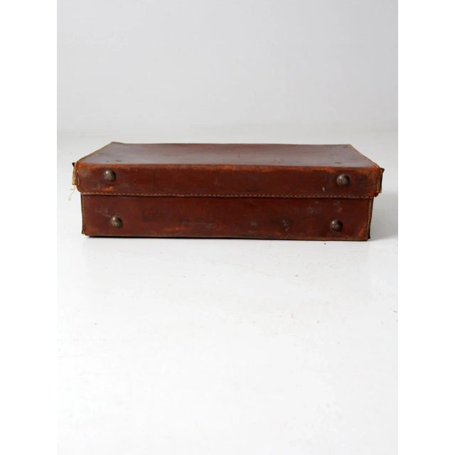 American Antique Leather Suitcase For Sale - Image 3 of 11