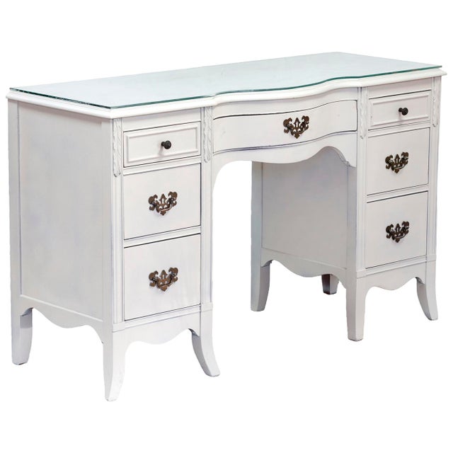 Traditional Mid-Century Pinted Mahogany Desk or Vanity With Glass Top, Usa, 1940s For Sale - Image 3 of 6