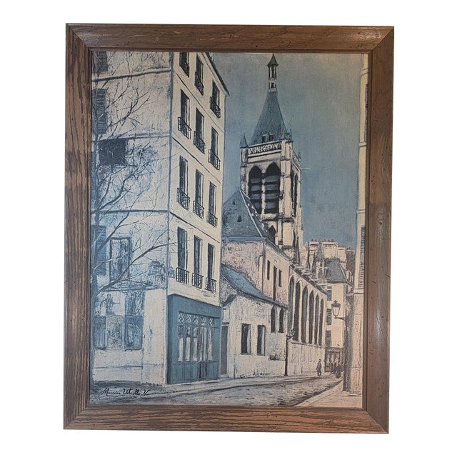 Licensed Mid-Century Lithograph Print on Canvas of the Church of Saint-Séverin by 20th Century Artist Maurice Utrillo V. For Sale