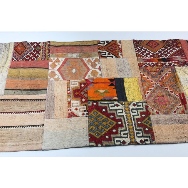 Yellow Handwoven Vintage Turkish Kilim Patchwork Hallway Runner – Bold Motifs, Timeless Texture -2' 10'' X 10' 3'' For Sale - Image 8 of 12