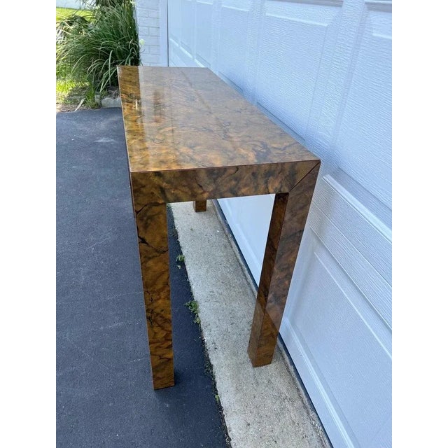 Brown Burl Wood Formica Parsons Console Table For Sale - Image 8 of 13