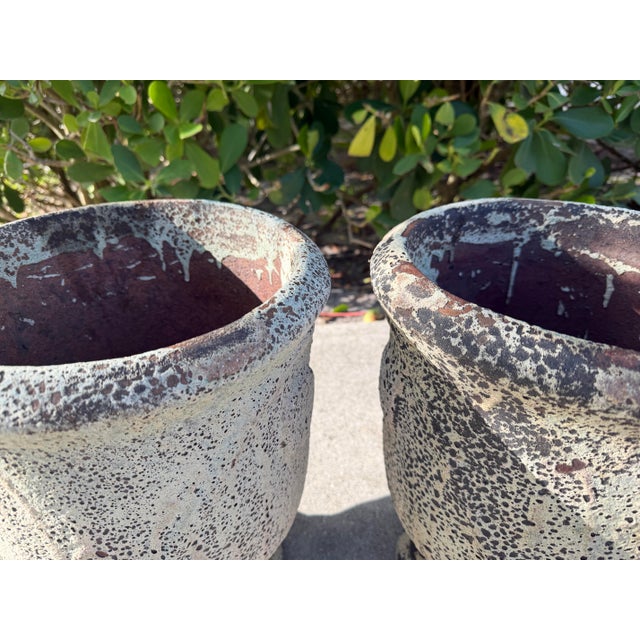 Vintage Volcanic Glaze Terracotta Garden Planters, Pair For Sale - Image 4 of 12